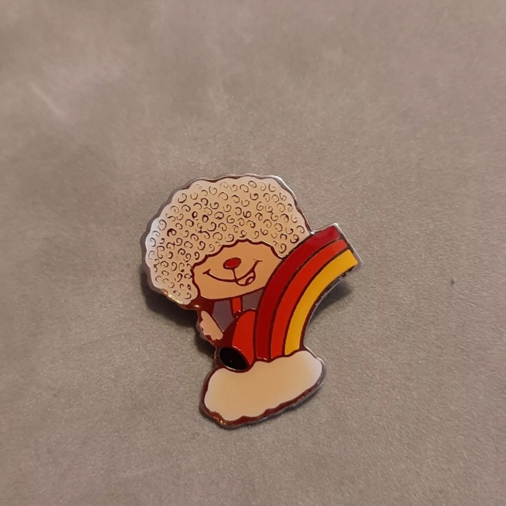 Vintage Afro Cartoon Face Enamel Brooch Pin Gold Tone 1960s